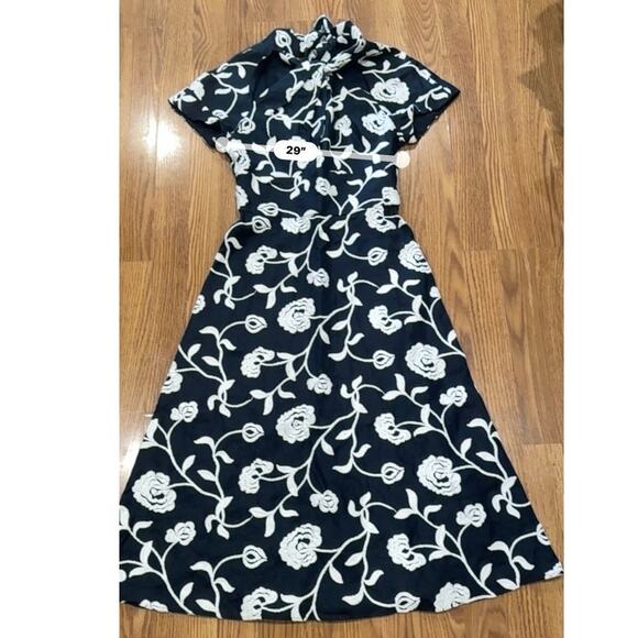 Silvia Tcherassi Lea Blue Embroidered Linen Cotton Midi Dress Twist Neckline S - Picture 12 of 16